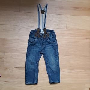 H&M jeans with suspenders boys size 12-18month